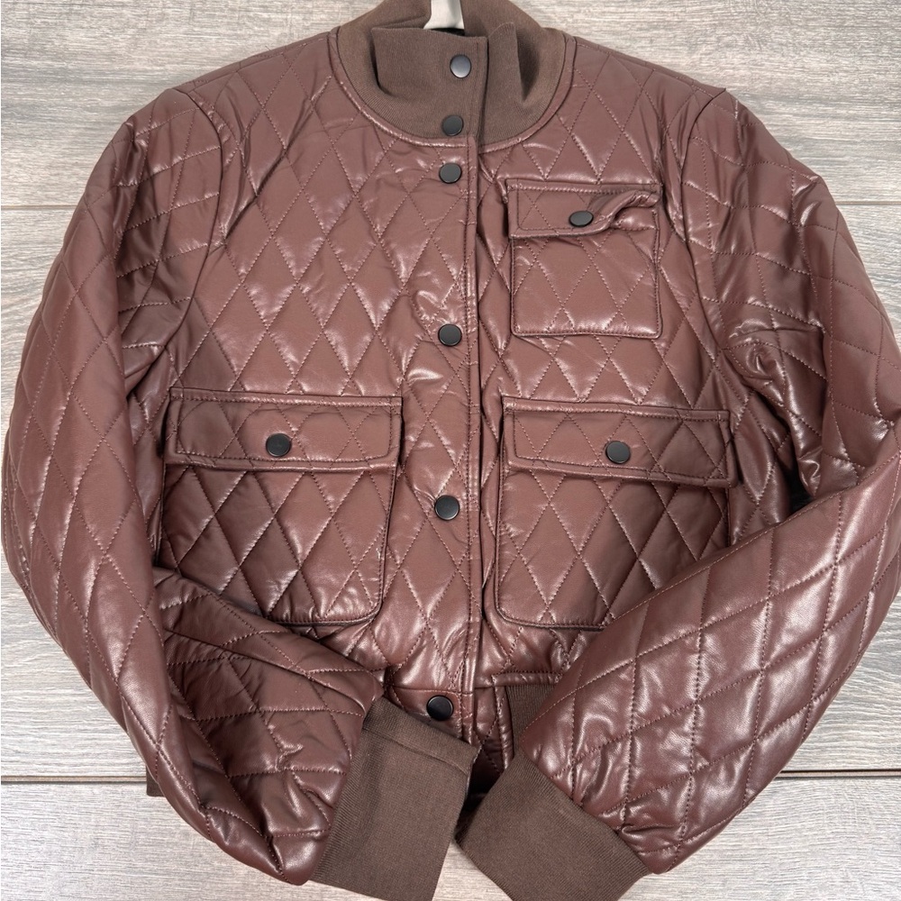 Women’s quilted chocolate brown bomber